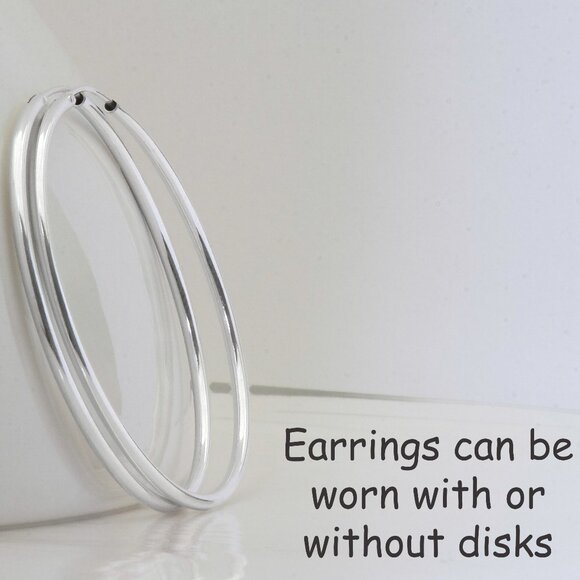 925 Sterling Silver Mini Disc Hoop Earrings,16mm by 1.2mm, Everyday Hinged Hoops - Picture 4 of 5